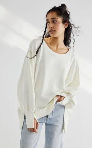 Большой потертый свитшот Free People Camden с разрезами на манжетах, свитер L