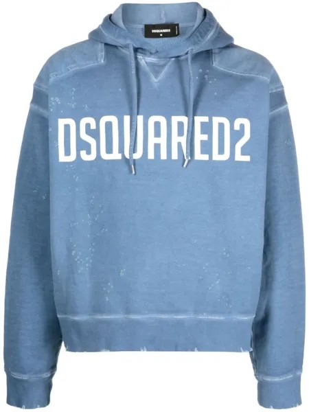 Dsquared2 logo-print distressed hoodie, синий