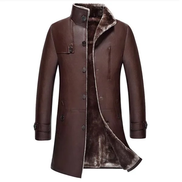 Русская зимняя мужская куртка из искусственного меха, длинный Европейский повседневный мужской тренчкот из овчины для мужчин, теплая бархатная ветровка, мужская одежда