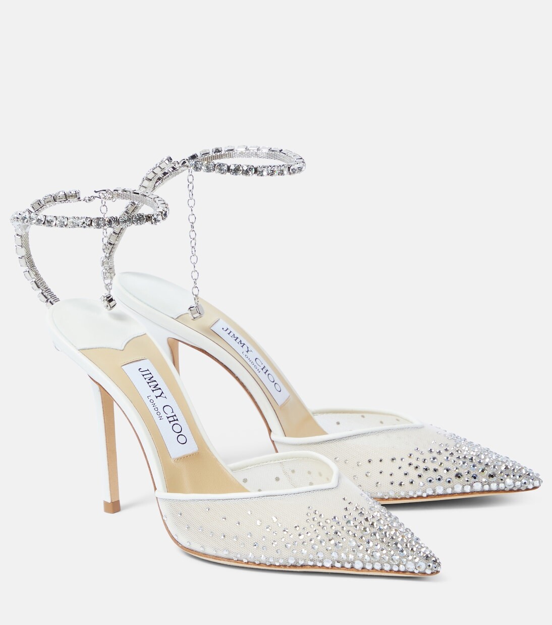 Атласные туфли Saeda 100 с декором Jimmy Choo, белый