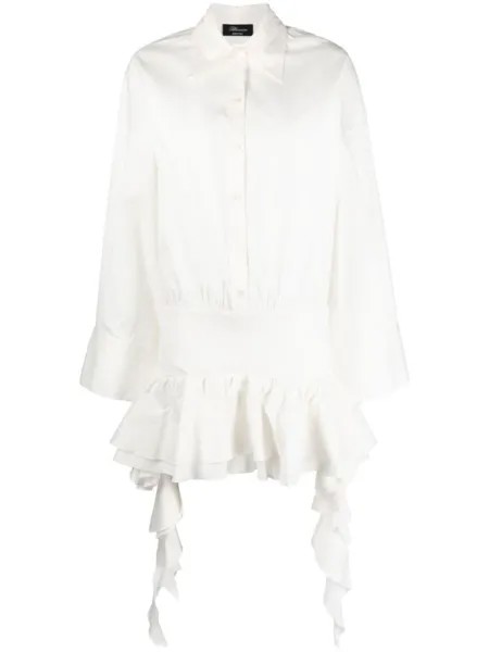Платье-рубашка с заниженной талией и оборками Blumarine, белый