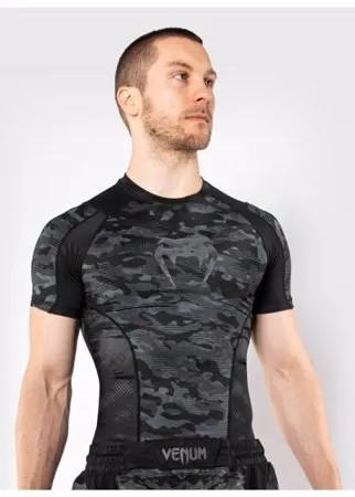 Рашгард мужской, компрессионная футболка Venum Defender Short Sleeve Rashguard - Dark camo разноцветный полиэстер VENUM-03800-498 размер L