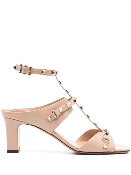 Valentino Garavani сандалии Rockstud из кожи 60 мм, нейтральный цвет