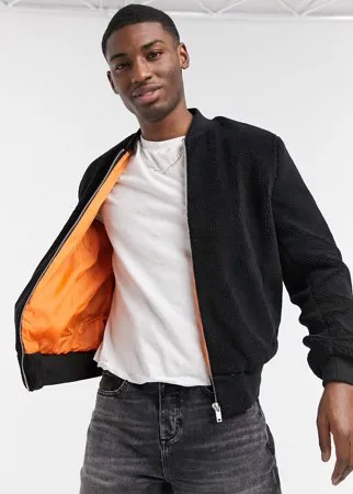 Черный бомбер из искусственного меха ASOS DESIGN-Черный цвет