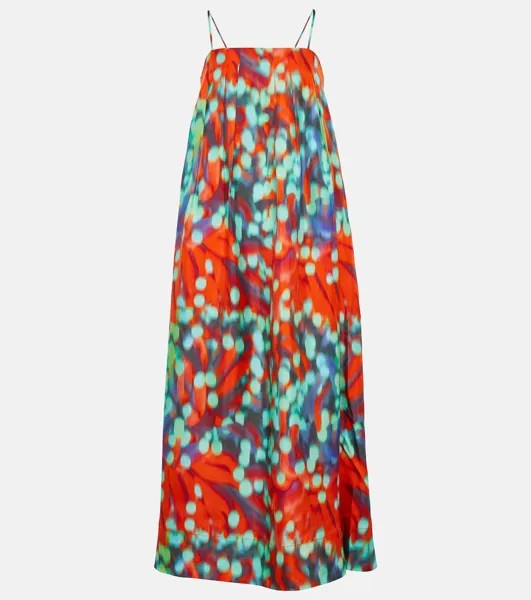 Шелковое платье макси с вересковым принтом ASCENO, разноцветный