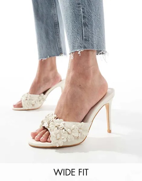 Public Desire Wide Fit - Sable - Кремовые мюли широкого кроя на каблуке с аппликациями в виде цветов