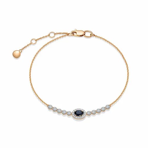 Браслет-цепочка Vesna jewelry, красное золото, 585 проба, родирование, сапфир, длина 18.5 см.