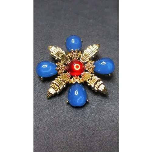 Брошь Нежный Орден Лазуритовый Крест, жемчуг культивированный, стекло, синий, мультиколор