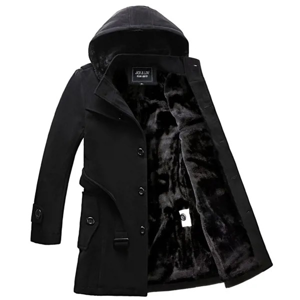 Зимнее флисовое утепленное теплое пальто, приталенное Трендовое шерстяное пальто, Мужская ветровка, пальто, мужская одежда