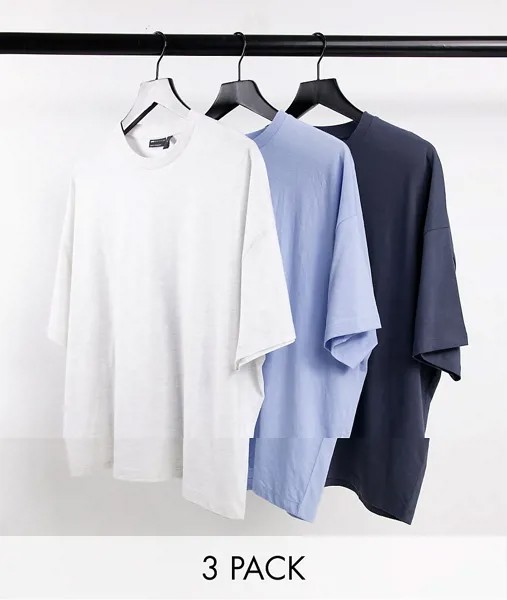 Комплект из 3 oversized-футболок из смесового органического хлопка разных цветов ASOS DESIGN-Разноцветный