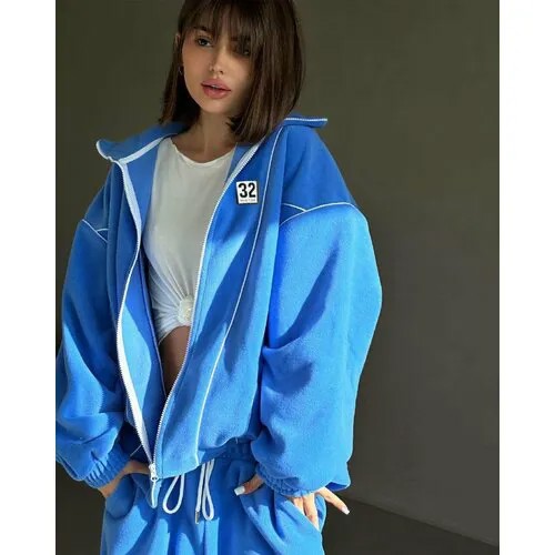 Костюм, толстовка и брюки, спортивный стиль, свободный силуэт, карманы, утепленный, пояс на резинке, размер S, синий