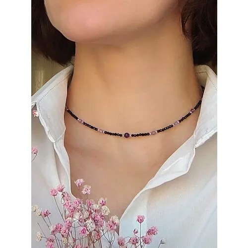 Чокер, шпинель, длина 37 см, фиолетовый, черный