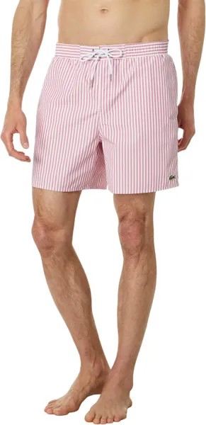 Плавки Lacoste Fine Stripe Swim Trunks, цвет Reseda Pink/Flour