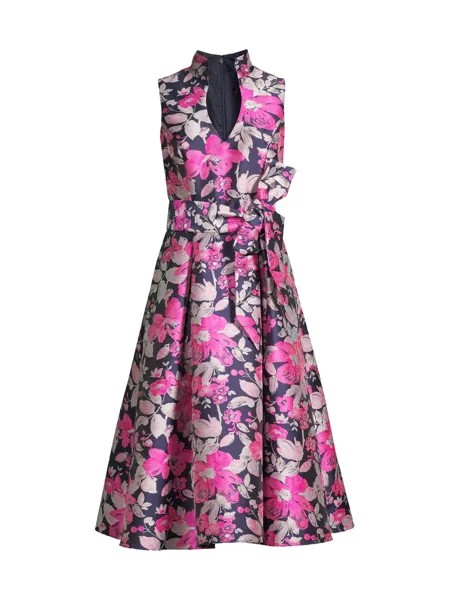 Жаккардовое платье-миди с завязками на талии Aidan Mattox, розовый