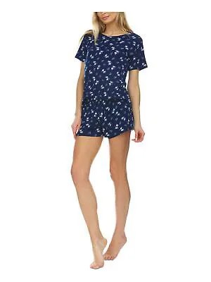 FLORA Sets Темно-синяя футболка с короткими рукавами и круглым вырезом с цветочным принтом, одежда для сна, размер S