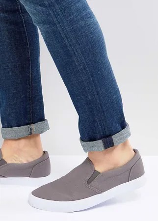 Серые парусиновые кроссовки-слипоны для широкой стопы ASOS DESIGN-Серый