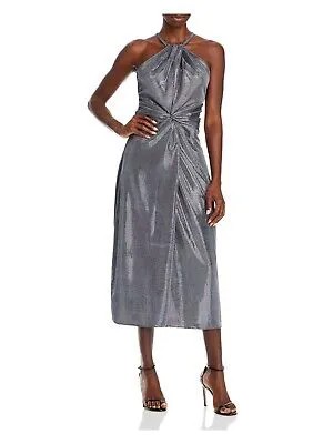 RAMY BROOK Женское серебристое платье-футляр миди без рукавов с завязками спереди и бретельками серебристого цвета 12