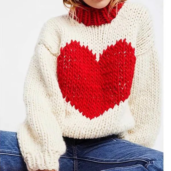 Осень-зима 2020, новый теплый свитер с рукавами-фонариками, ручной работы, цвета персикового сердца