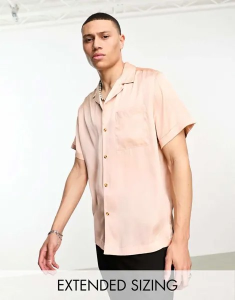 Персиковая атласная рубашка с воротником-стойкой ASOS DESIGN