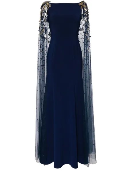 Jenny Packham платье-кейп Bittersweet с бусинами, синий