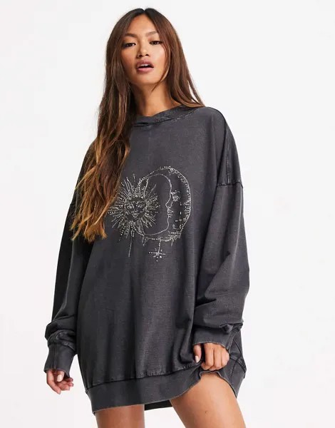 Черное трикотажное платье в стиле oversized-худи с мистическим декором ASOS DESIGN-Черный цвет
