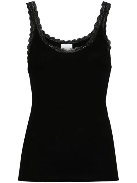 Allude топ в рубчик с кружевной отделкой, черный