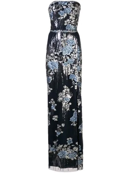 Marchesa Notte вечернее платье с цветочной вышивкой и пайетками
