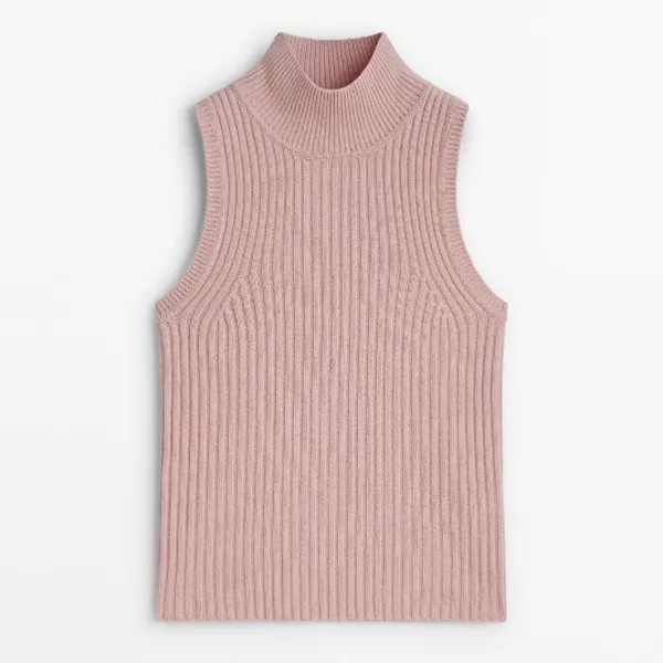 Топ Massimo Dutti Wool Blend Ribbed Knit - Studio, розовый