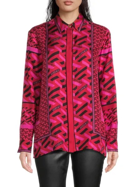 Шелковая рубашка с принтом Versace, цвет Parade Red