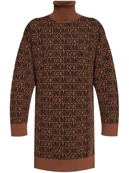 Moschino платье вязки интарсия с логотипом, коричневый