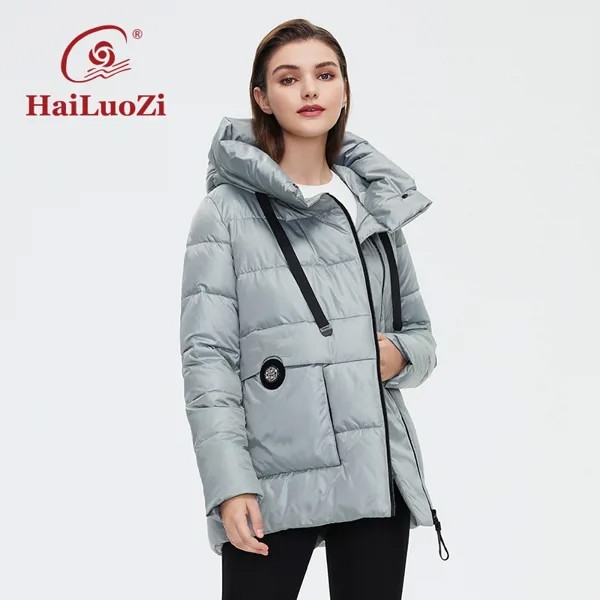 HaiLuoZi 2022 новая зимняя куртка для женщин короткая женская куртка с высоким воротником с капюшоном модная повседневная женская парка на молни...