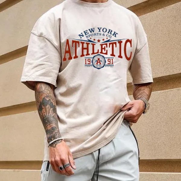 Мужская свободная повседневная футболка с абрикосовым принтом в стиле ретро уличная мода американский стиль