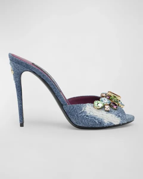 Джинсовые мюли на шпильке с разноцветными кристаллами Dolce&Gabbana, цвет Blue Multicolor