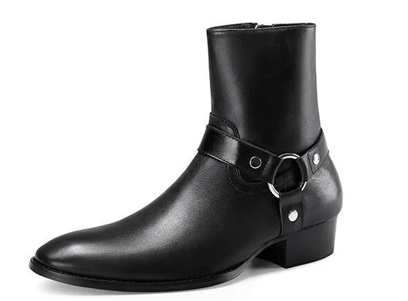 Мужские черные кожаные ботинки челси, металлические ботильоны из натуральной кожи, высокие мужские ботинки на молнии, остроносые трендовые...