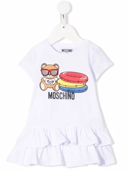 Moschino Kids платье-футболка с оборками и принтом Teddy