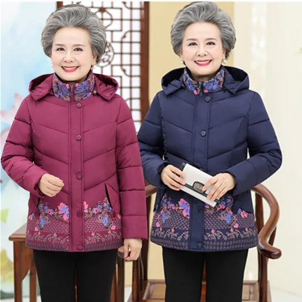 Новинка 2022, зимняя куртка с принтом для людей среднего возраста, бархатные парки золотого цвета, толстая одежда для мам с бабушкой и хлопков...