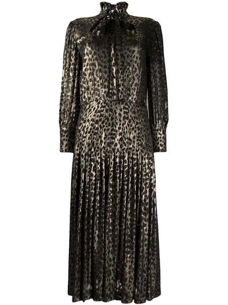 Saint Laurent платье миди с леопардовым принтом и складками