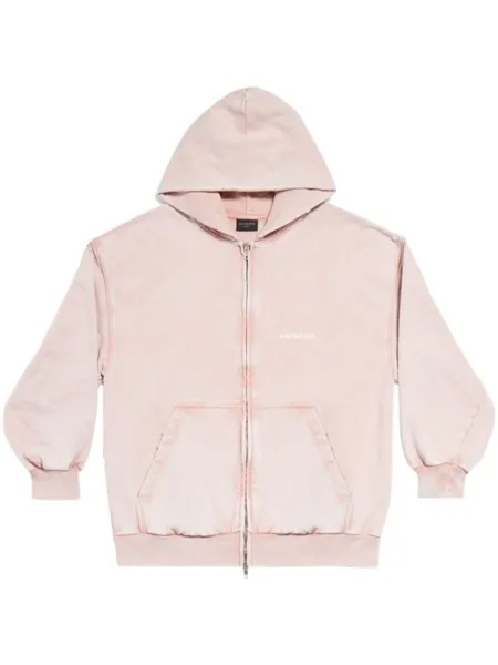 Balenciaga худи на молнии с логотипом, розовый