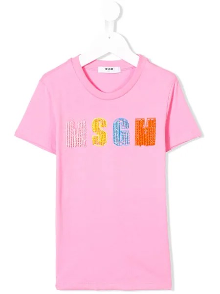 MSGM Kids футболка с логотипом и отделкой бисером