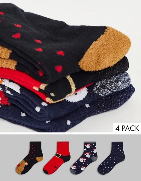 Набор из 4 пар новогодних носков черного и красного цвета Vero Moda-Разноцветный