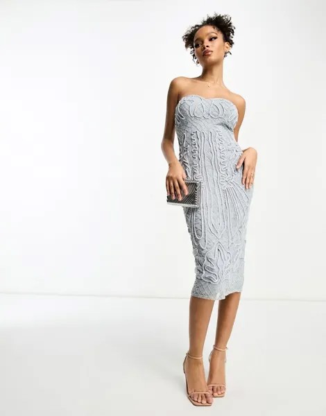 Бледно-голубое платье миди с пайетками ASOS DESIGN Bandeau Cornelli