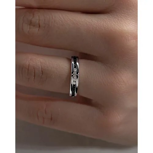 Кольцо Trade Jewelry из белого золота 585 пробы с дорожкой Кольцо Trade Jewelry из черных и белых бриллиантов