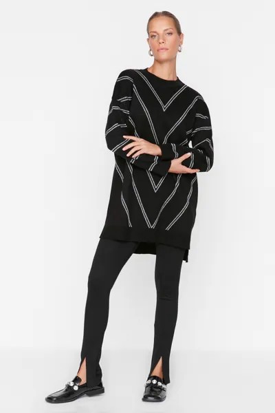 Черный длинный вязаный свитер с люрексом Trendyol Modest, серый