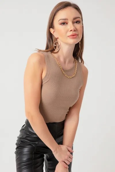 Женская норковая вязаная блузка с колье-цепочкой Lafaba, коричневый