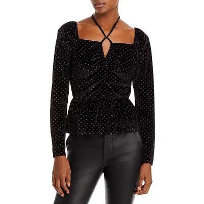 Женская черная бархатная рубашка с принтом в горошек Aqua, верхняя блузка с баской, L BHFO 9034