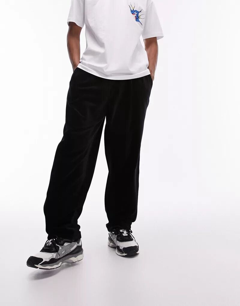 Черные велюровые джоггеры в рубчик Topman