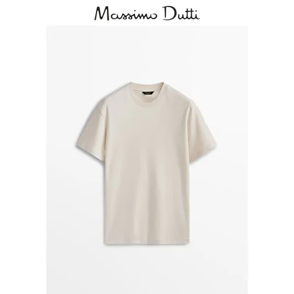 Футболка мужская Massimo Dutti с круглым вырезом и короткими рукавами, кремовый