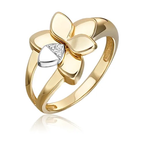Кольцо PLATINA, комбинированное золото, 585 проба, родирование, бриллиант, размер 16, серебряный, золотой