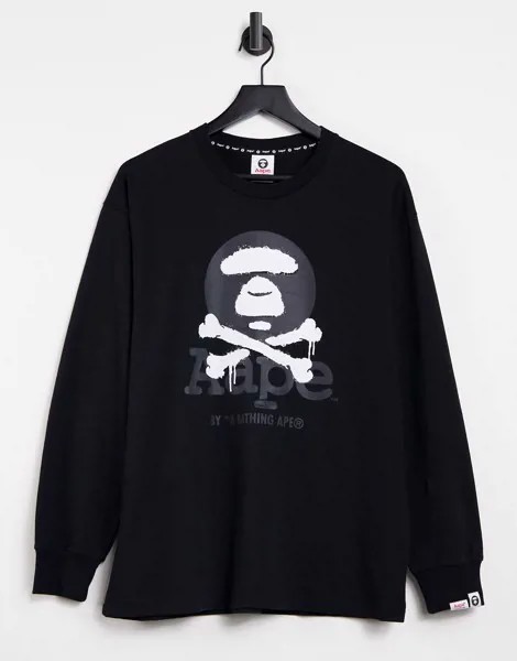 Черный лонгслив со скрещенными костями AAPE By A Bathing Ape-Черный цвет