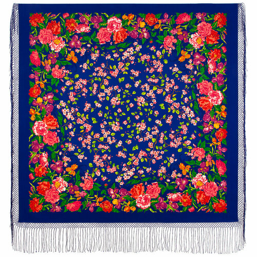 Платок Павловопосадская платочная мануфактура,148х148 см, розовый, зеленый